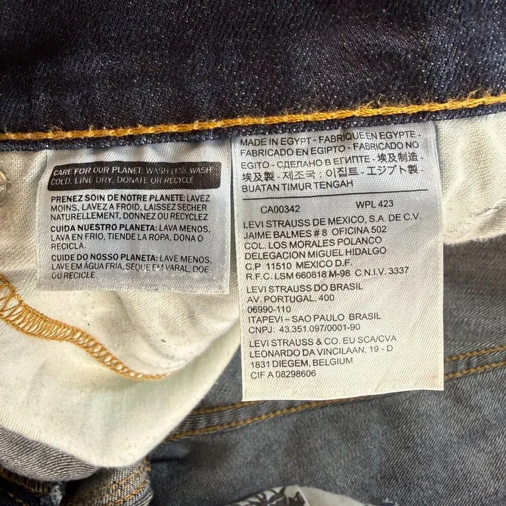 Levi's 504 Jeans Mens 34x34 Blue Denim Whiskered Straight Leg Dark Wash Levis